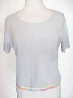 CHANEL CASHMERE BABY BLUE SWEATER WITH MULTICOLORS SZ 12/ EURO 44
