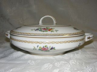 Vintage Nippon China 10th Mark White w Floral Boquet Covered Casserole