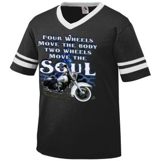 Four Wheels Move The Body TwoMens V neck Ringer T shirt Soul