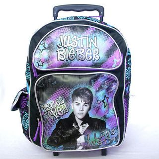 Justin Bieber 16 Girls Rolling Wheels Purple Backpack Rucksack