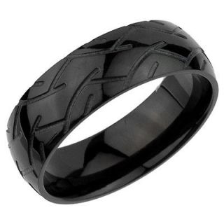 Black Tire Tread Pattern Stainless Steel Band Ring tr018 8mm Width
