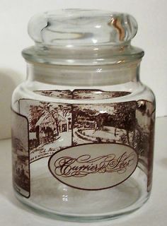 CURRIER & IVES American WINTER Scenes Glass Jar/Canister~L id~Frosted