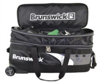 Brunswick 3 Ball Tournament Tote Bowling Bag w Wheels Black New
