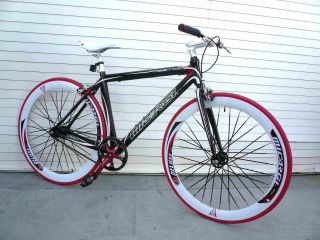  Gear Alloy Road Bike 53 cm w Deep 50cm Rim Flat Bladed spokes Black