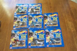 Lot of 8 Hot Wheels Metallic Paint Action Cycles on Cards