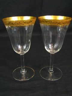 Antique 6 75 Tiffin Gold Rim Wine Glasses Cystal Water Goblets