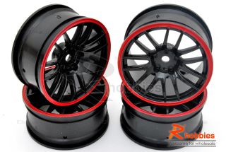 Racing Touring DRIFT Car 14 Spoke Sporty Wheels Rims 4p Red Black