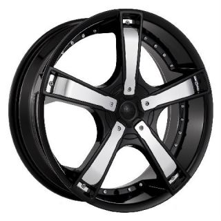 22 Starr 663 Black Wheels Rims Tires Pkg Chrome Inserts 5x115 5x120