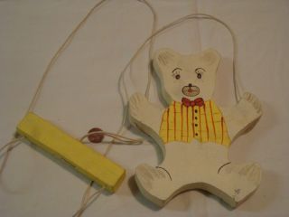 Vintage Toy Bear on String Arts Crafts Novelty Folk Art Primitives