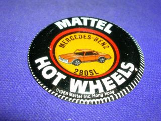 Vintage Hot Wheels Mercedes Benz 280SL Metal Collectors Button