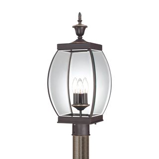 Quoizel Oasis 3 light 60 watt Outdoor Fixture (Brass Finish: Medici bronze Number of lights: Three (3)Shade: Trumpeted glassRequires three (3) 60 watt B10 candelabra base bulbs (not included)Dimensions: 22 inches high x 9 inches deepWeight: 9 poundsThis f