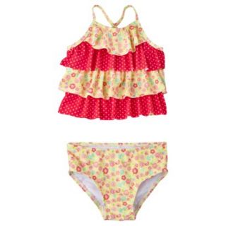 Circo Infant Toddler Girls 2 Piece Floral Tankini Swimsuit   Yellow/Red 3T