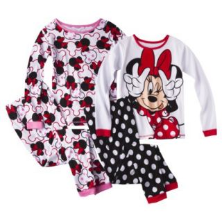 Disney Minnie Mouse Girls 4 Piece Long Sleeve Pajama Set   Red/White 8