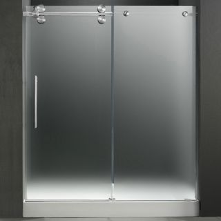 Vigo Industries VG6041CHMT60LWL Shower Door, 60 Frameless 3/8 Left w/White Base Center Drain Frosted/Chrome