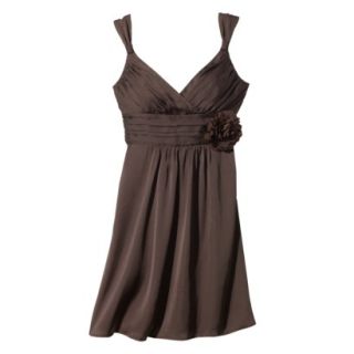 TEVOLIO Womens Satin V Neck Dress with Removable Flower   Spanish Brown   10