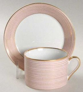 Fitz & Floyd Rondelle Pink Flat Cup & Saucer Set, Fine China Dinnerware   Gold R