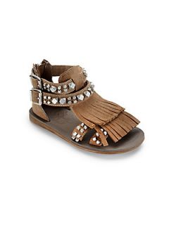 Ash Toddlers & Little Girls Dido Studded Fringed Sandals   Taupe