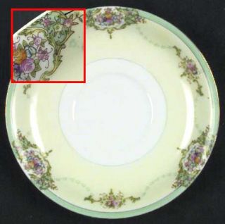 Meito N1299 Saucer, Fine China Dinnerware   Green Band,Floral Bouquets & Garland