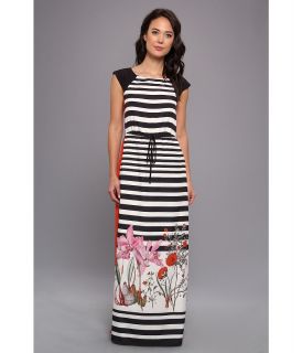 Ivy & Blu Maggy Boutique Cap Sleeve Stripe Floral Womens Dress (Black)