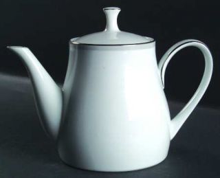 Noritake Graytone Teapot & Lid, Fine China Dinnerware   Gray Band, White Center,