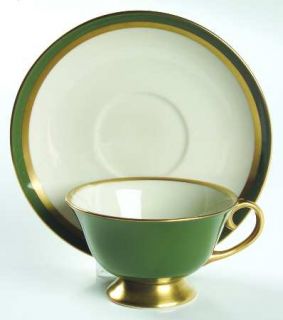 Flintridge Contessa Spanish Green (Gold/Coupe) Footed Cup & Saucer Set, Fine Chi
