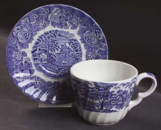 Enoch Wood & Sons English Scenery Blue (Blue Stamp,Swirl) Oversized Cup & Saucer