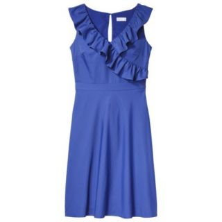 TEVOLIO Womens Taffeta V Neck Ruffle Dress   Athens Blue   10