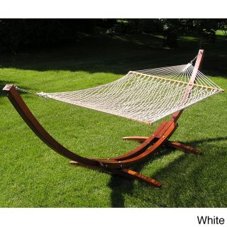 Wood Arc Hammock Stand And Poly Rope Set (White, brown Rope Hammock Size: 5 feet wide over 7 feet long from spreader bar to spreader bar Extra thick extra soft spun 8mm polyester rope is comfortable and durableAssembly tools includedAssembly Required 5 fe