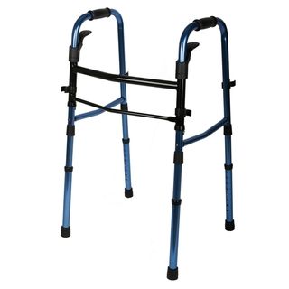 Medline Compact Folding Walker With Paddle Release (BlueWheeledMaterials: AluminumWeight capacity: 350 poundsDimensions: 25 inches wide x 18 inches deepAssembly required  )
