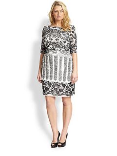 Kay Unger, Sizes 14 24 Lace Print Mesh Dress   Black White