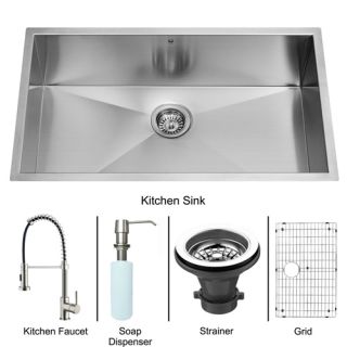 Vigo Industries VG15076 Kitchen Sink Set, Undermount Sink, Faucet, Grid, Strainer amp; Dispenser Stainless Steel