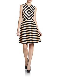 Silk Blend Satin Striped Dress   Black Stripe
