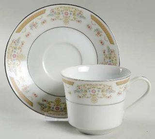 Signature Coronet Flat Cup & Saucer Set, Fine China Dinnerware   Floral, Inner P