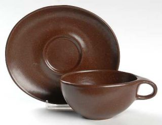 Roseville Raymor Autumn Brown (Matte) Flat Cup & Saucer Set, Fine China Dinnerwa