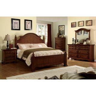 Furniture Of America Springbay Cherry Oak Finish 4 piece Queen size Bed Set (QueenWood Finish: Cherry oakBed features a panel style curved headboard and a low profile footboardFour large ball finials solid wood bed postsNightstand features two bottom draw