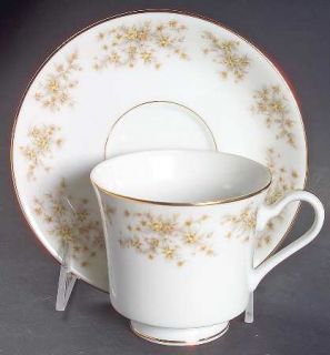 Nitto Melrose Footed Cup & Saucer Set, Fine China Dinnerware   Brown&Yellow Flor