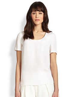 Marchesa Voyage Silk Short Sleeve Shirt   White