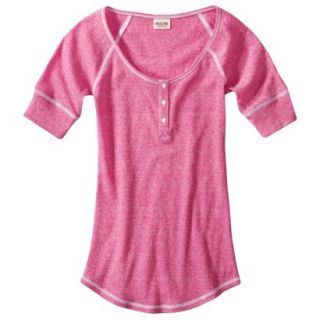 Juniors Half Sleeve Henley   Vivid Pink XS(1)