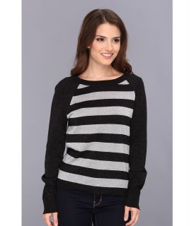 MICHAEL Michael Kors Petite Lurex Color Block Raglan Sweater Womens Sweater (Black)