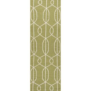 Handmade Flat Weave Geometric Pattern Green Rug (26 X 8)