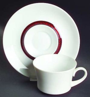 Block China Flamenco Flat Cup & Saucer Set, Fine China Dinnerware   Black Design