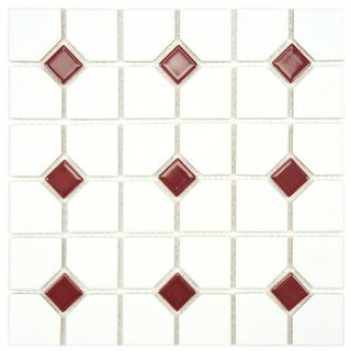 Somertile 11 1/2x11 1/2 in Cambridge Matte White With Maroon Dot Porcelain Tile (case Of 10)