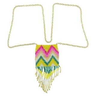Womens 32 Chain and Seed Bead Fringe Necklace   Gold/Multicolor