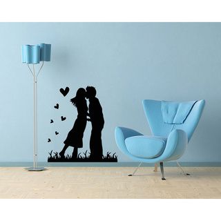 Couple In Love Kissing With Hearts Wall Vinyl Decal (Glossy blackEasy to applyDimensions: 25 inches wide x 35 inches long )