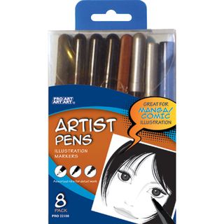 Pro Art Black Artist Pens 8/pkg