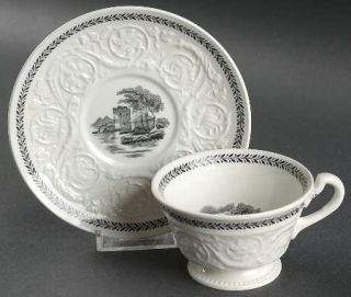 Wedgwood Torbay Black Footed Cup & Saucer Set, Fine China Dinnerware   Patrician