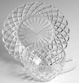 Anchor Hocking Waterford Clear Cup and Saucer Set   Clear,Waffle Design,Depressi