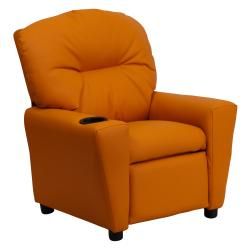 Flash Furniture Contemporary Orange Vinyl Kids Recliner With Cup Holder