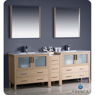 Fresca Torino 84 inch Light Oak Modern Double Sink Bathroom Vanity With Side Cabinet And Undermount Sinks