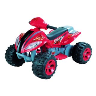 Max Quad Red 6 Volt Battery Operated Ride on (RedOn/off power switchDrives forward and reverseWorking horn Pedal accelerateSpeed: 3 mphBattery: 6vWeight capacity: 66 poundsRecommend for children ages 3 to 8 years oldMaterials: Plastic/electronic component